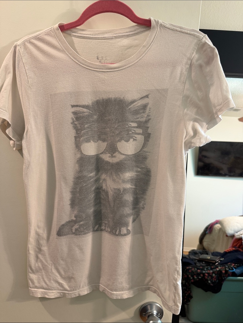Y2K / Edgy grunge ComfortFit Cat Graphic Tee - White with Gray Kitten Print
